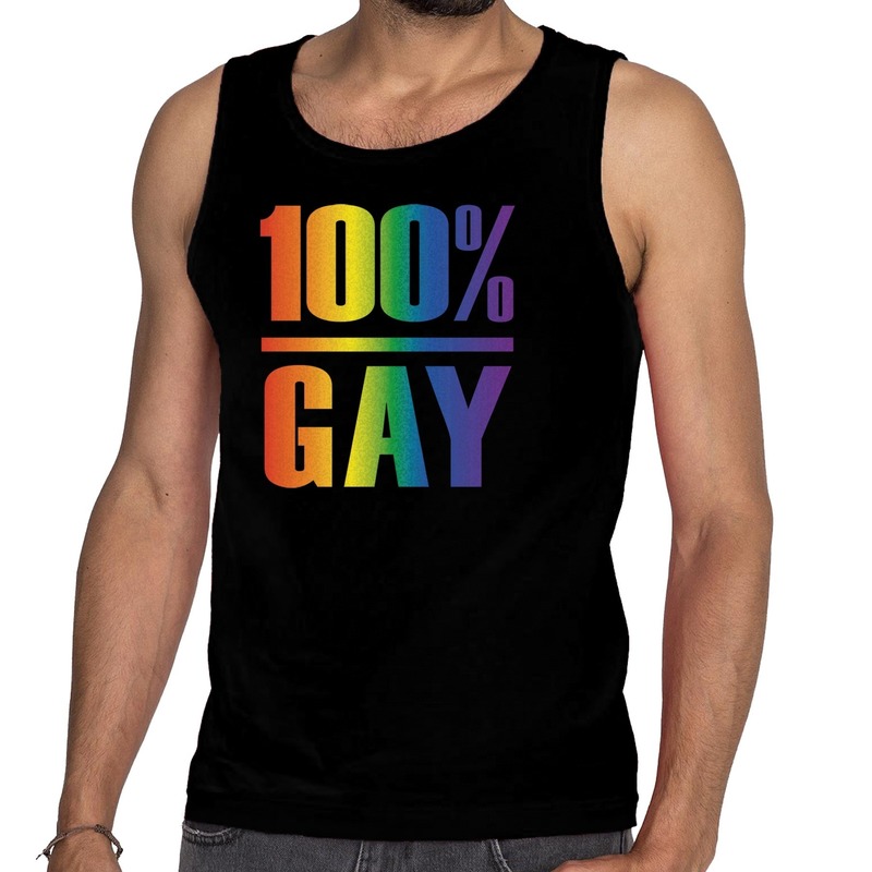 100 Procent gay pride tanktop/mouwloos shirt zwart heren