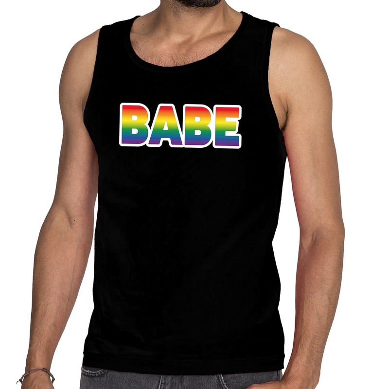 Babe gay pride tanktop/mouwloos shirt zwart heren