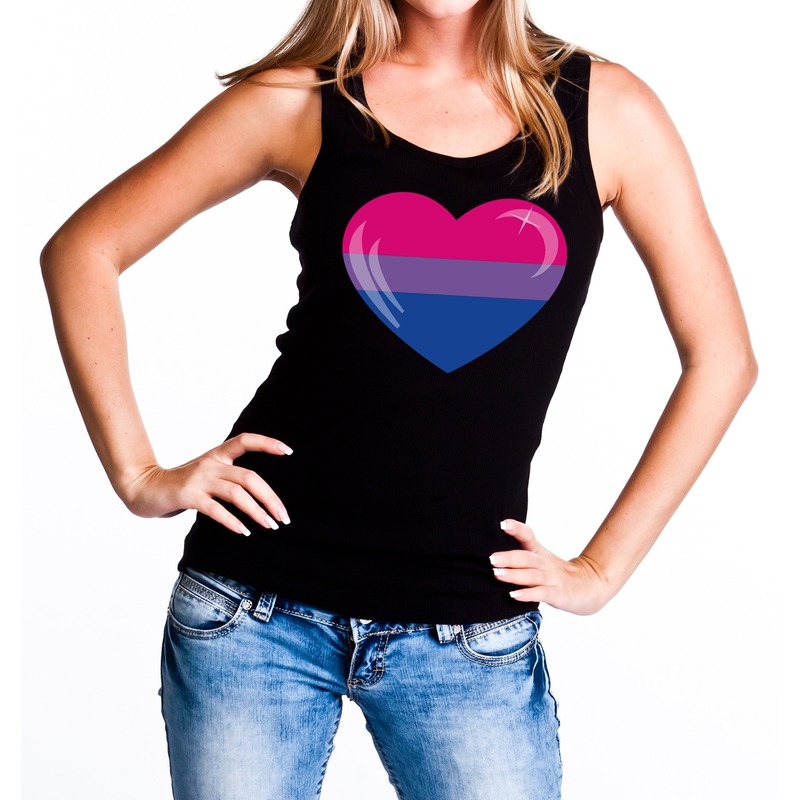 Bi hart gay pride tanktop/mouwloos shirt zwart voor dames