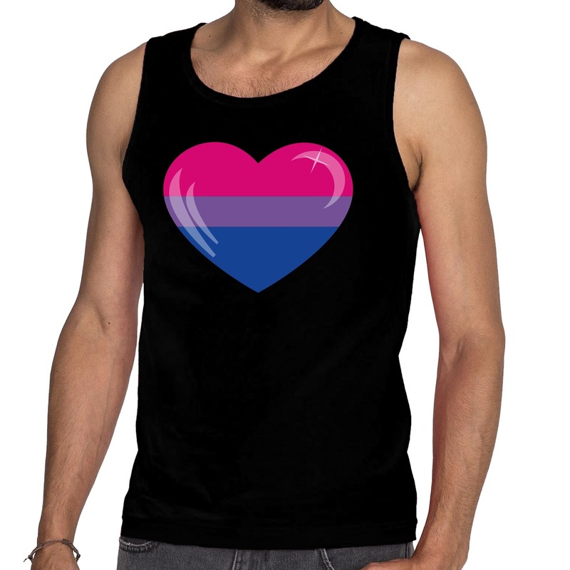 Bi hart gay pride tanktop/mouwloos shirt zwart voor heren