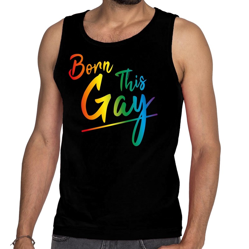 Born this gay gay pride tanktop/mouwloos shirt zwart heren