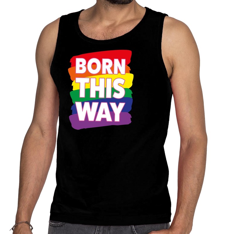 Born this way gay pride tanktop/mouwloos shirt zwart heren