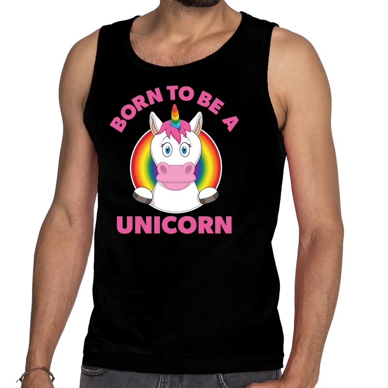 Born to be a unicorn gay pride tanktop zwart heren