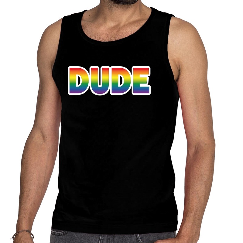 Dude gay pride tanktop/mouwloos shirt zwart heren