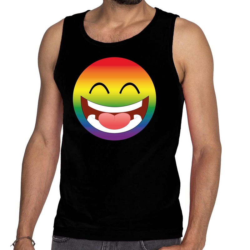 emoticon/emoji regenboog gay pride tanktop zwart heren