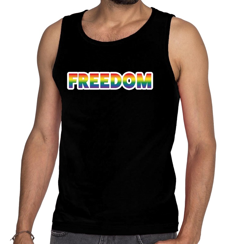 Freedom gay pride tanktop/mouwloos shirt zwart heren