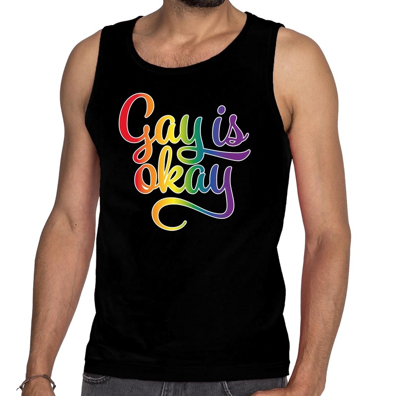 Gay is okay gaypride tanktop/mouwloos shirt zwart heren
