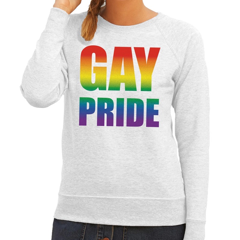 Gay pride regenboog tekst sweater grijs voor dames