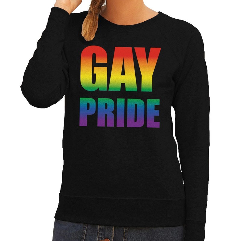 Gay pride regenboog tekst sweater zwart voor dames