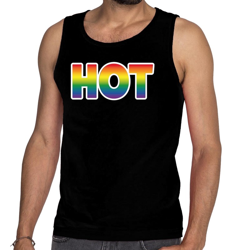 Hot gay pride tanktop/mouwloos shirt zwart heren