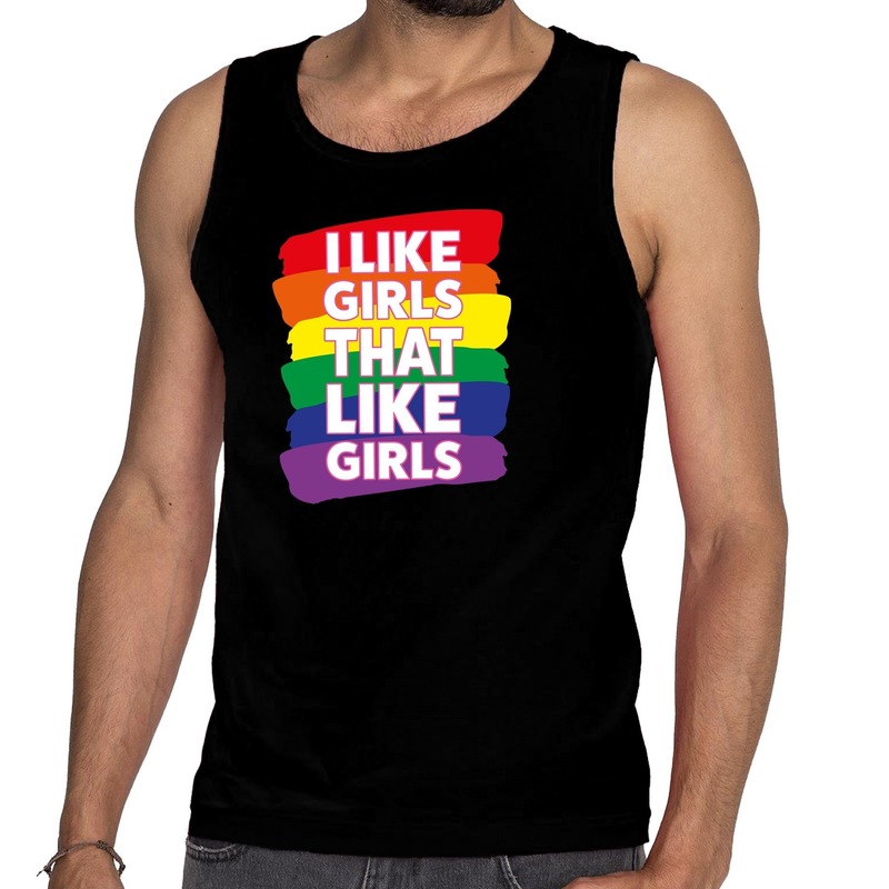 I like girls that like girls gay pride tanktop zwart heren