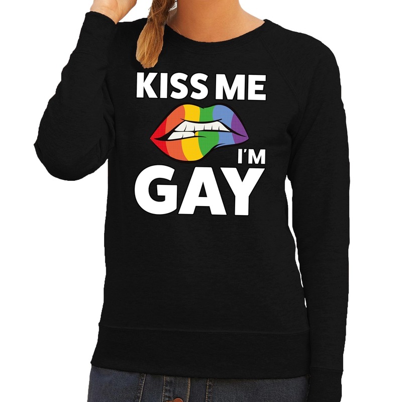 Kiss me I am gay sweater zwart dames