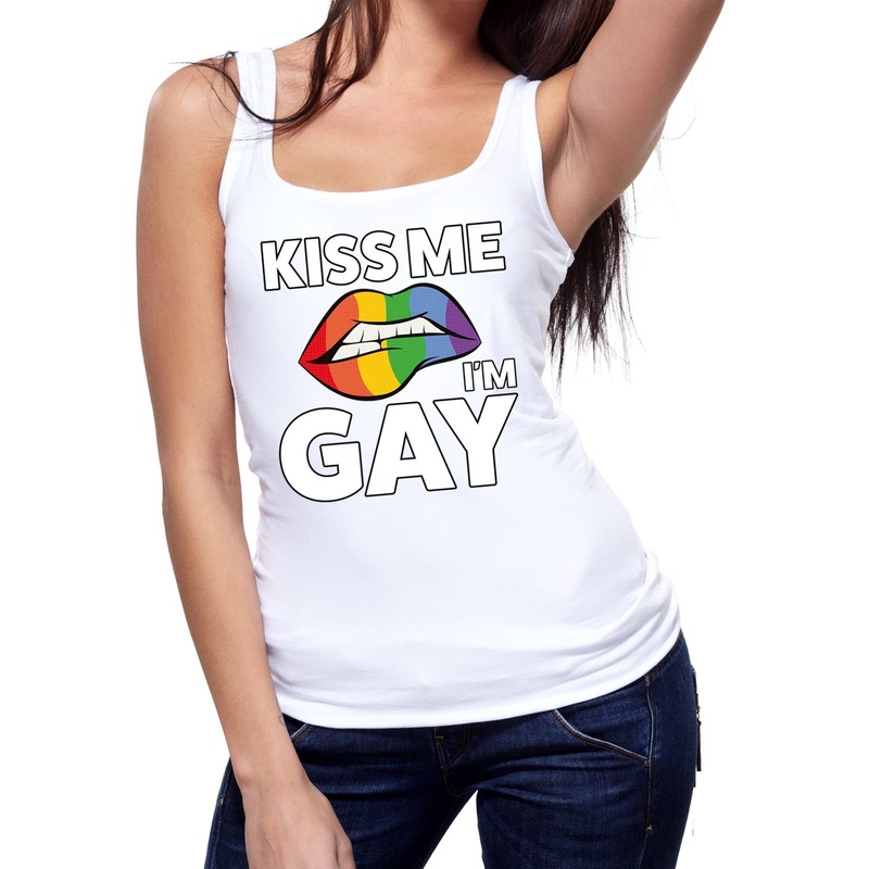 Kiss me i am gay tanktop - mouwloos shirt wit voor dames
