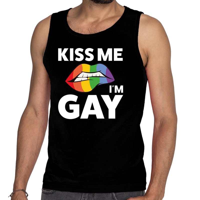 Kiss me i am gay tanktop - mouwloos shirt zwart voor heren