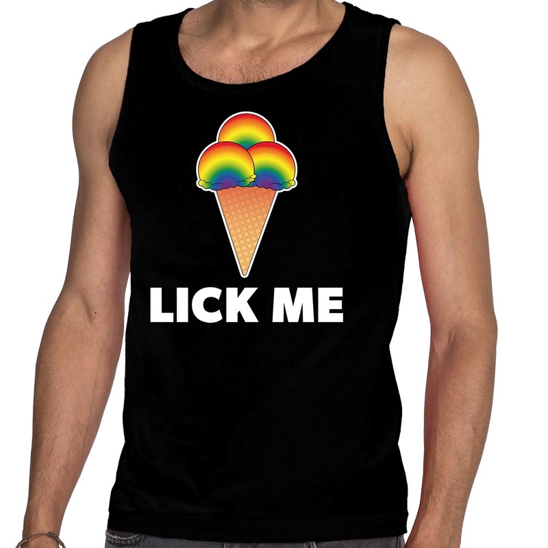 Lick me gaypride tanktop/mouwloos shirt zwart heren