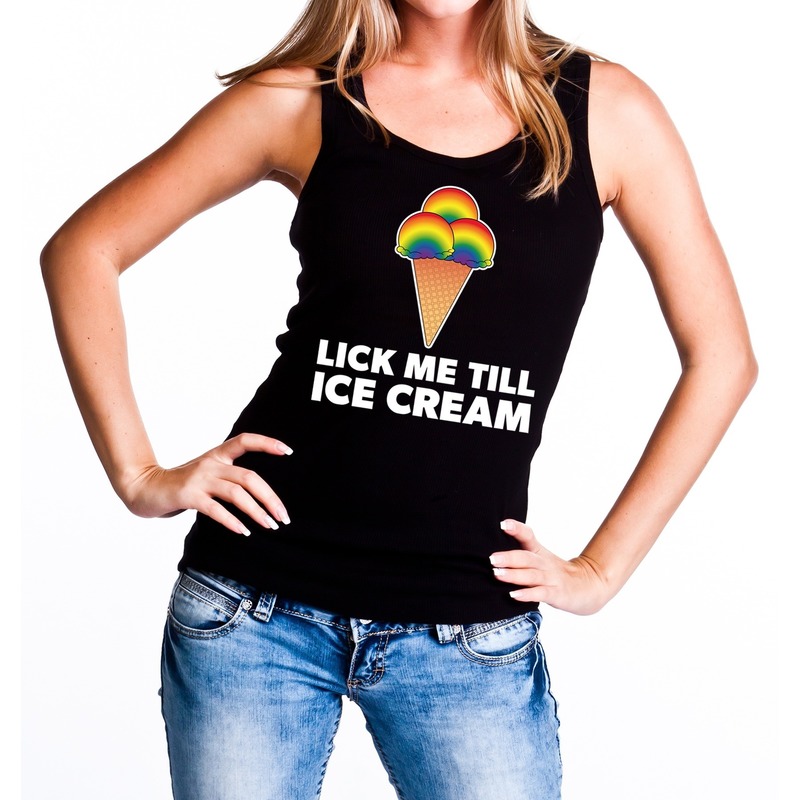 Lick me till ice cream gaypride tanktop/mouwloos shirt zwart dam