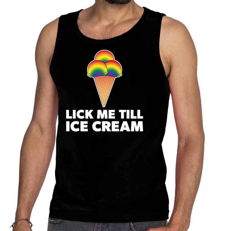 Lick me till ice cream gaypride tanktop zwart heren