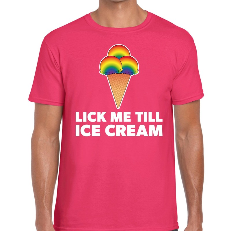 Lick me till ice scream gay pride t-shirt roze voor heren