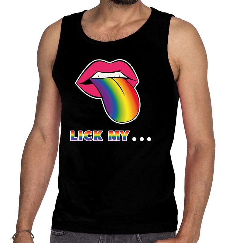 Lick my...regenboog gay pride tanktop/mouwloos shirt zwart heren