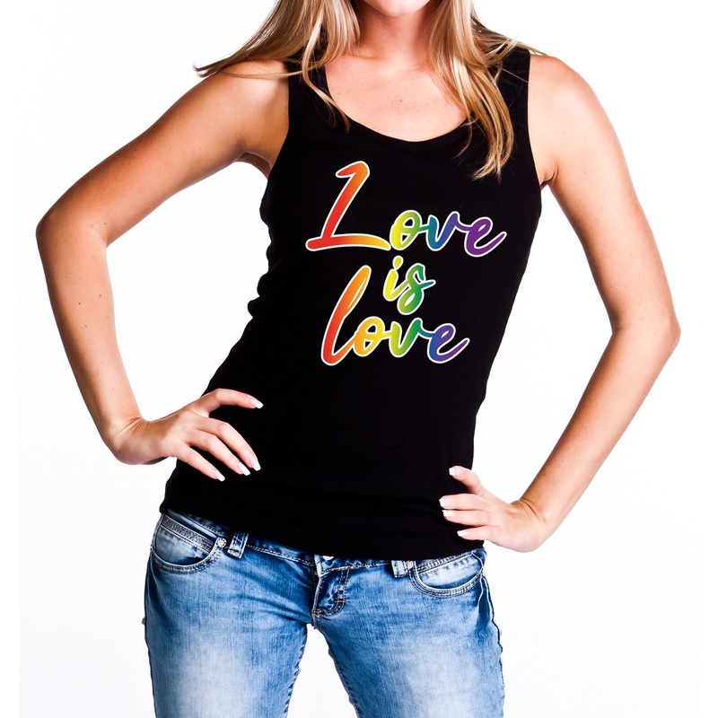 Love is love gaypride tanktop/mouwloos shirt zwart dames