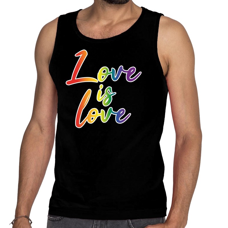 Love is love gaypride tanktop/mouwloos shirt zwart heren