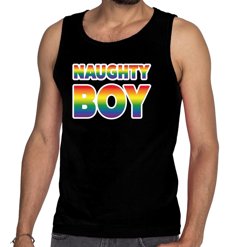 Naughty boy gay pride tanktop/mouwloos shirt zwart heren