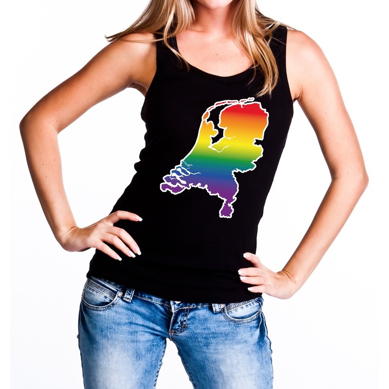 Nederland regenboog gaypride tanktop zwart dames