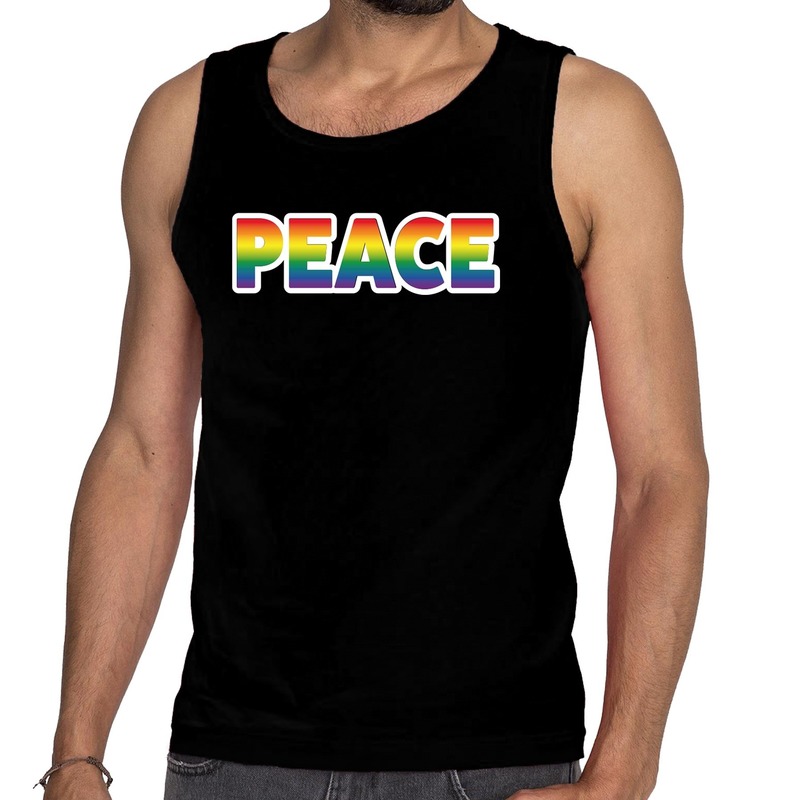 Peace gay pride tanktop/mouwloos shirt zwart heren