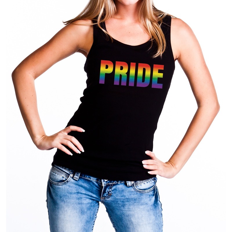 Pride regenboog gaypride tanktop/mouwloos shirt zwart dames