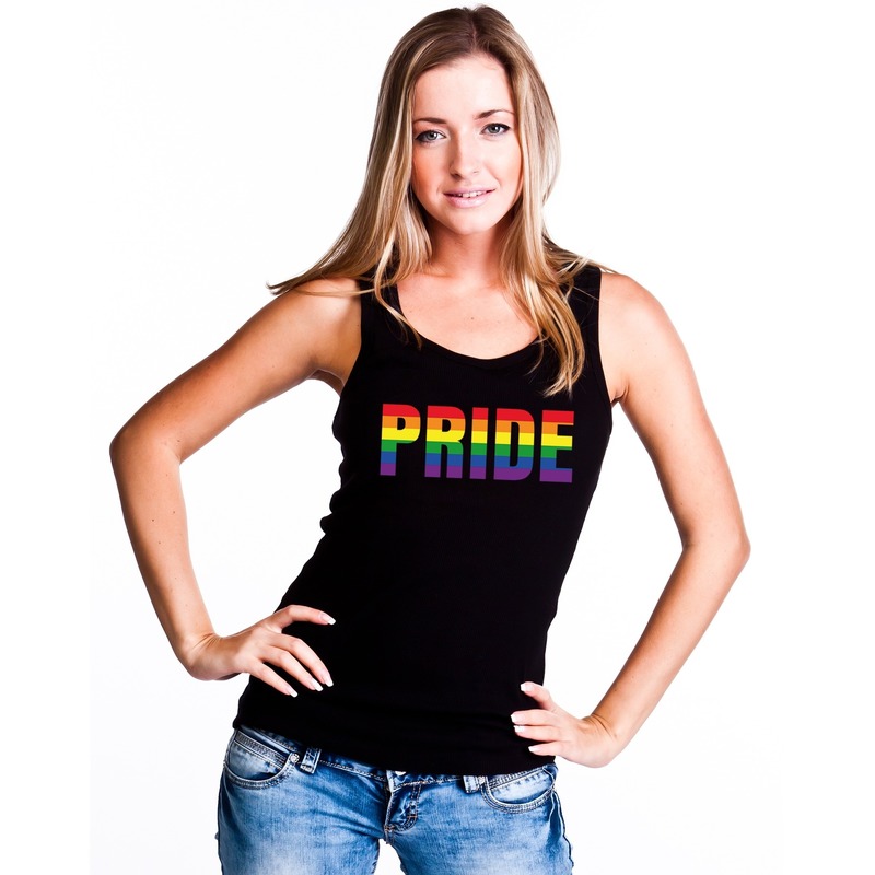 Pride regenboog tekst singlet shirt/ tanktop zwart dames