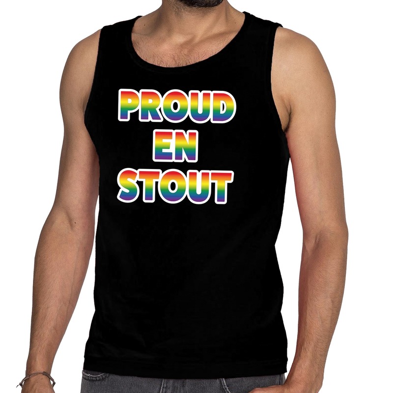 Proud en stout/mouwloos shirt gay pride tanktop zwart heren