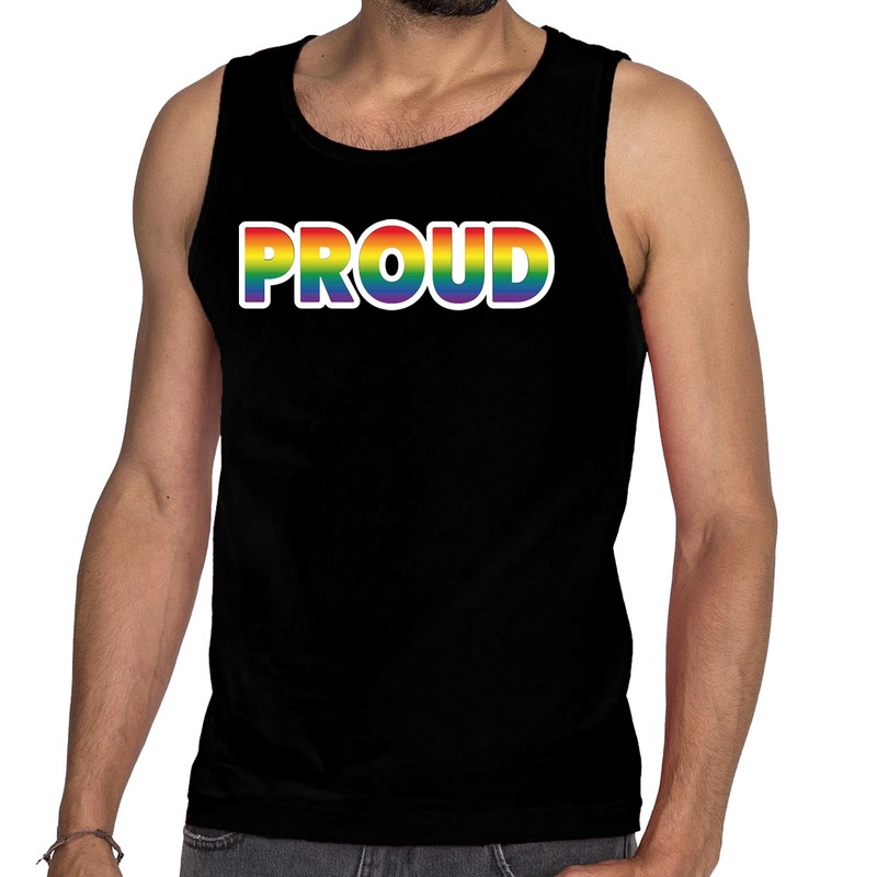 Proud gay pride tanktop/mouwloos shirt zwart heren