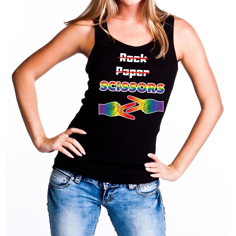 Rock Paper Scissors gaypride tanktop/mouwloos shirt zwart dames