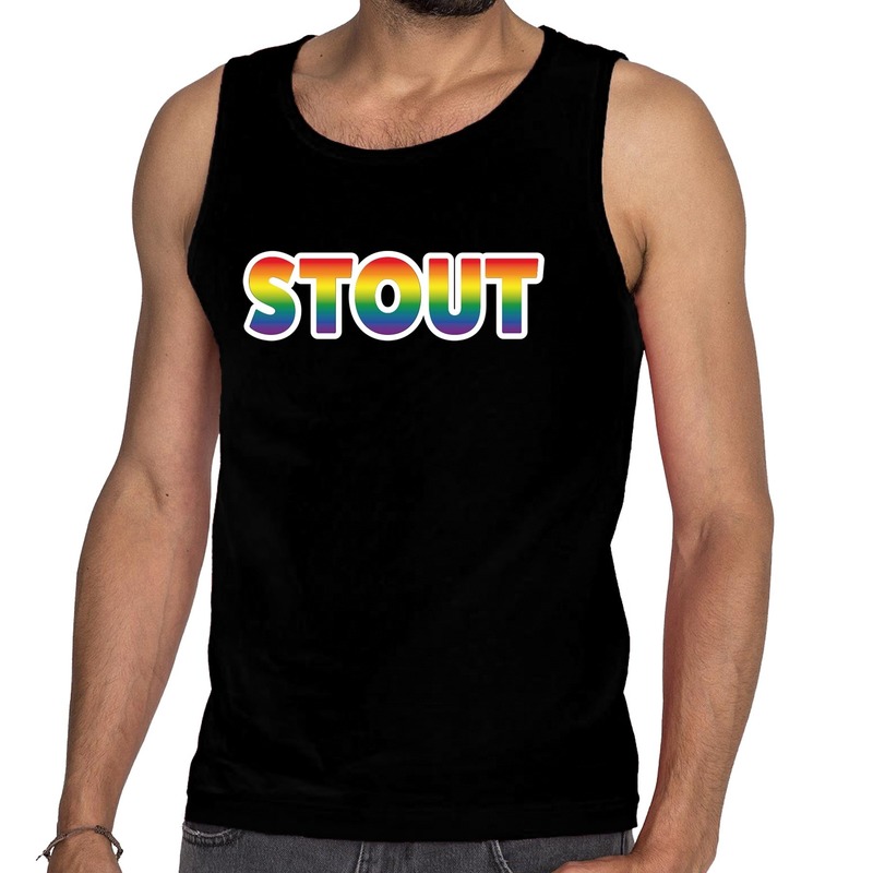 Stout gay pride tanktop/mouwloos shirt zwart voor heren