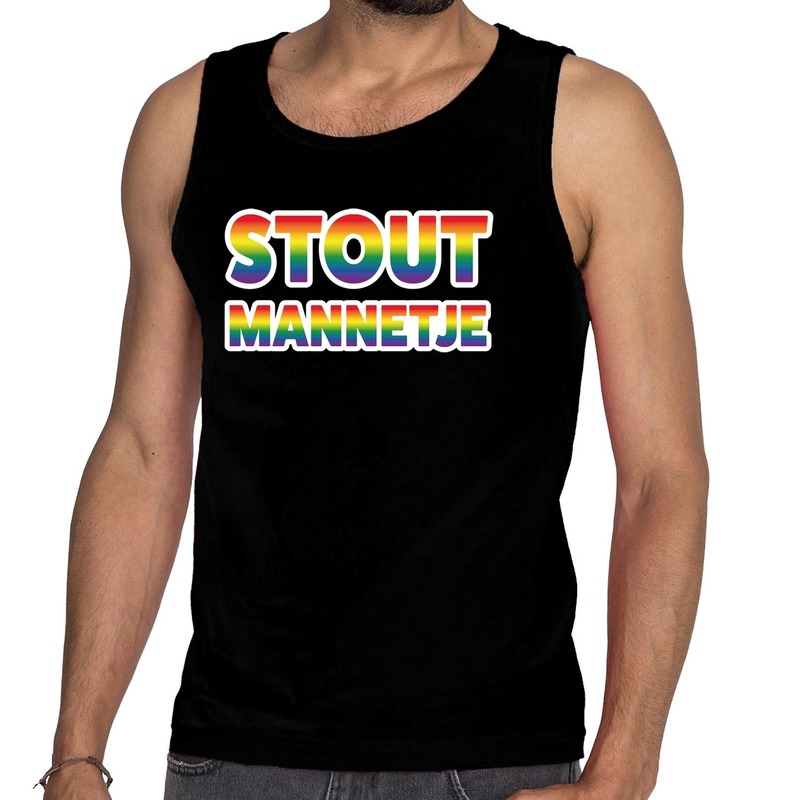 Stout mannetje gay pride tanktop/mouwloos shirt zwart heren