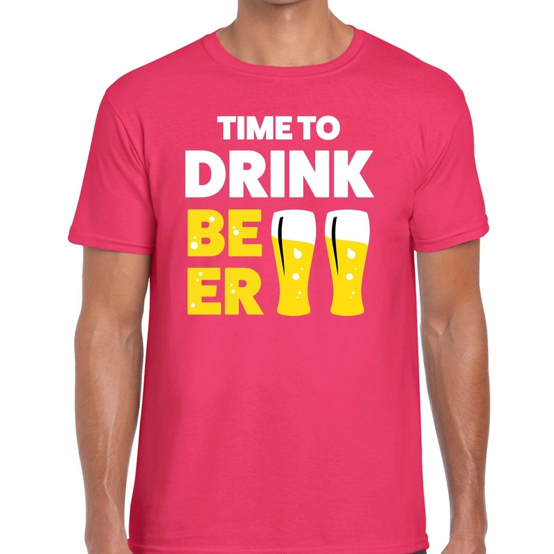 Time to drink Beer tekst t-shirt roze heren