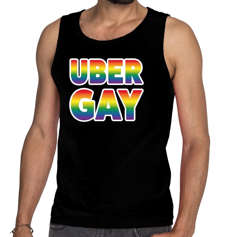 Uber gay pride tanktop/mouwloos shirt zwart voor heren