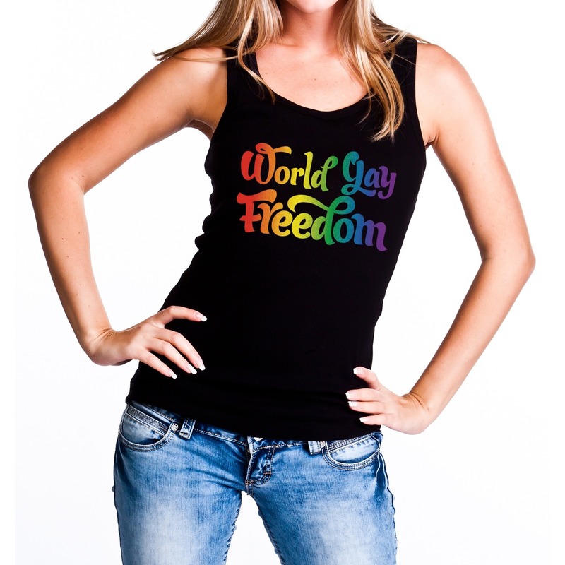 World gay freedom gaypride tanktop/mouwloos shirt zwart dames