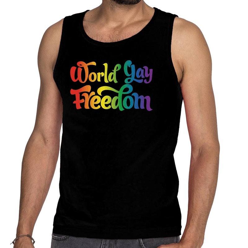 World gay freedom gaypride tanktop zwart heren