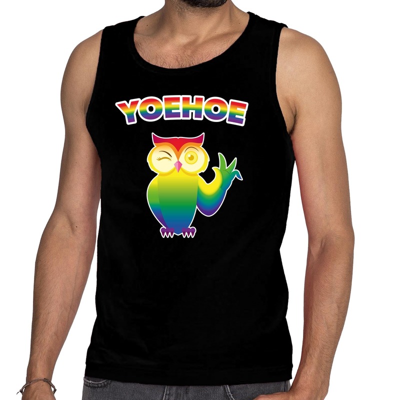 Yoehoe gay pride tanktop met knipogende uil zwart voor heren