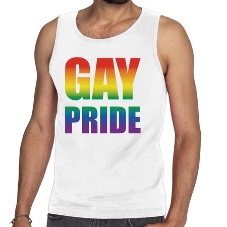 Gay pride tanktop / mouwloos shirt wit voor heren