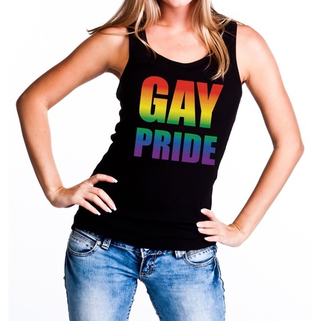 Gay pride tanktop / mouwloos shirt zwart voor dames