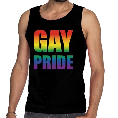 Gay pride tanktop / mouwloos shirt zwart voor heren