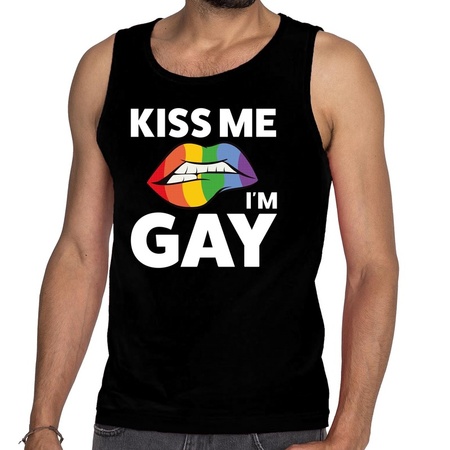 Kiss me i am gay tanktop / mouwloos shirt zwart voor heren