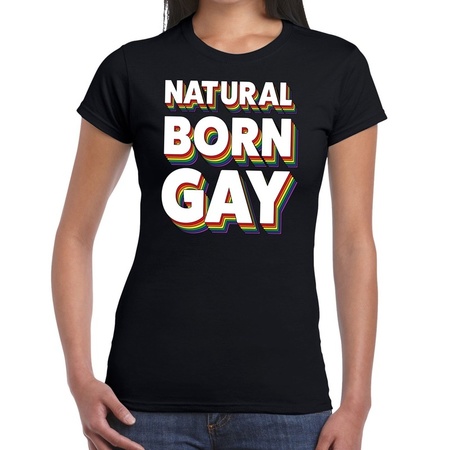 Natural born gay pride t-shirt zwart voor dames