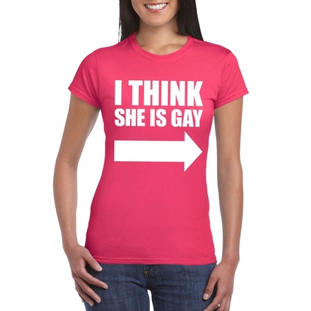 Roze I think she is gay shirt voor dames