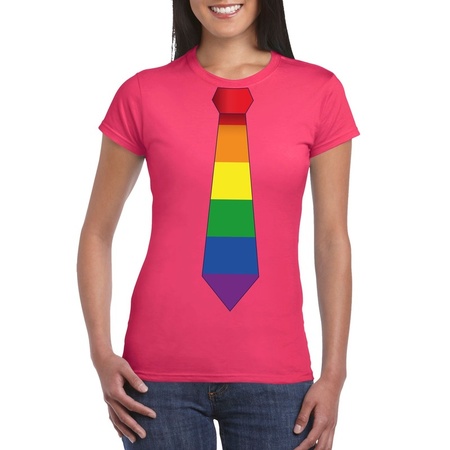 Pink t-shirt with Rainbow flag tie women