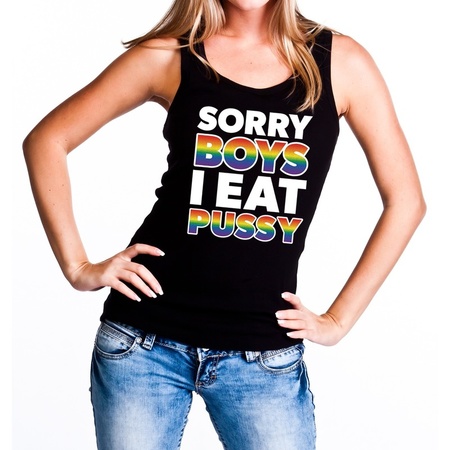 Sorry boys i eat pussy gaypride tanktop/mouwloos shirt zwart voo