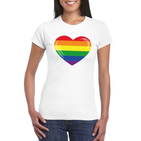 Rainbow heart flag t-shirt white women