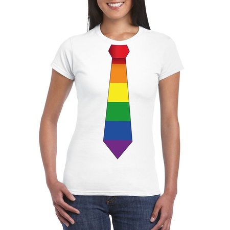 White t-shirt with Rainbow flag tie women
